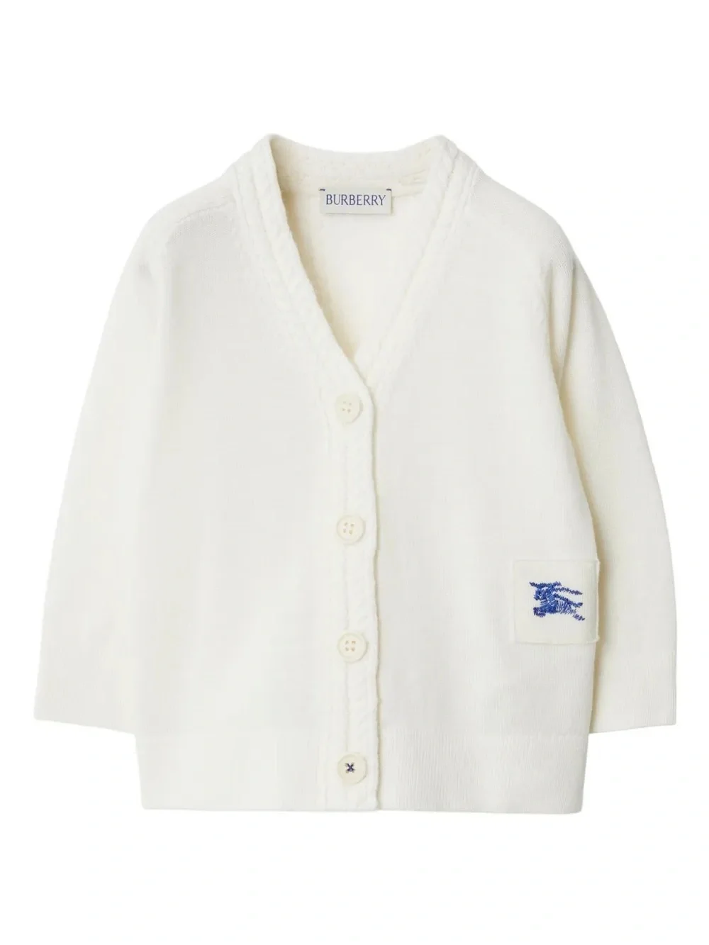 BURBERRY kids Cream Knit Cardigan with Blue Motif. NWT 6 months and up. 68cm
